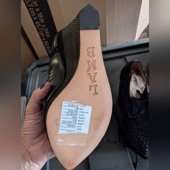 L.A.M.B Vachetta Leather and Suede Booties/wedges - Picture 2 of 4